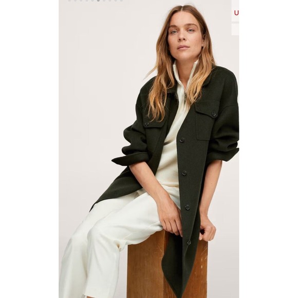 MNG By Mango Army Green Military Style Long Sleeve Collared Coat Size medium - Picture 7 of 16